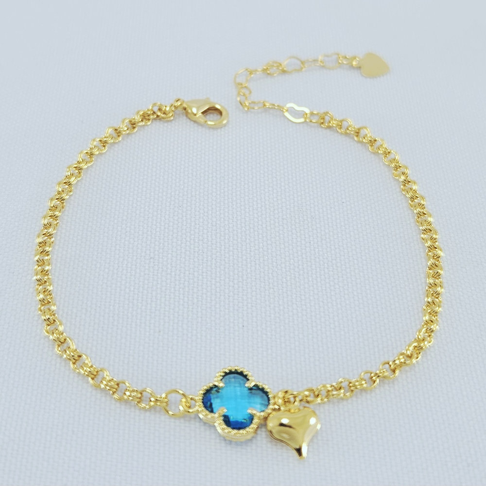 Pulseira com pingente trevo e coração - Imagem 4