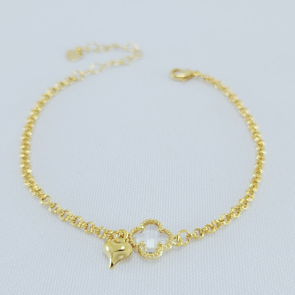 Pulseira com pingente trevo e coração - Imagem 5