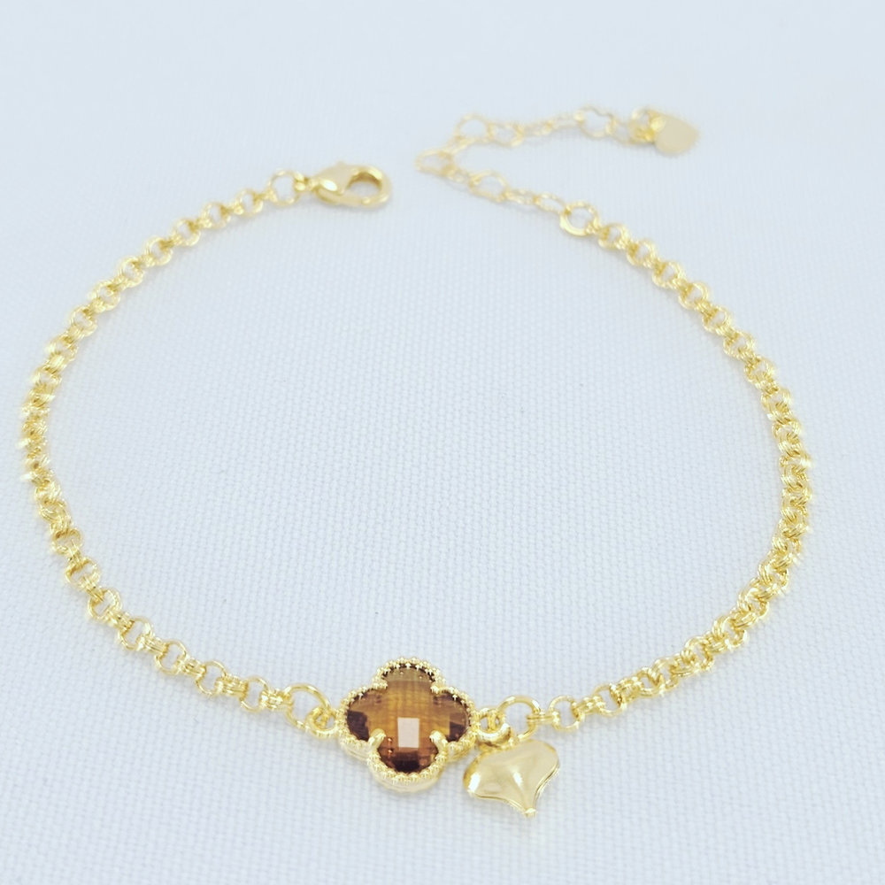 Pulseira com pingente trevo e coração - Imagem 6