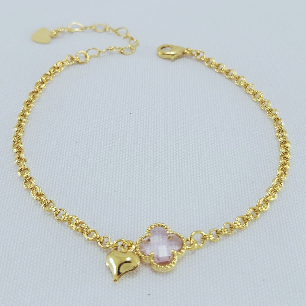 Pulseira com pingente trevo e coração - Imagem 2