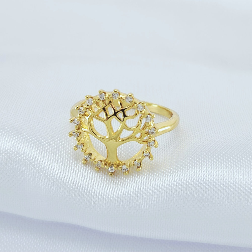 Anel árvore da vida redondo vazado com zircônia - Imagem 2