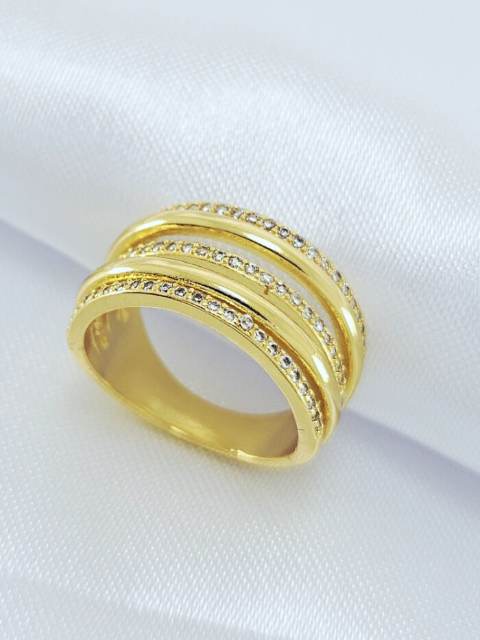 Anel cincos fileiras cravejados e lisos