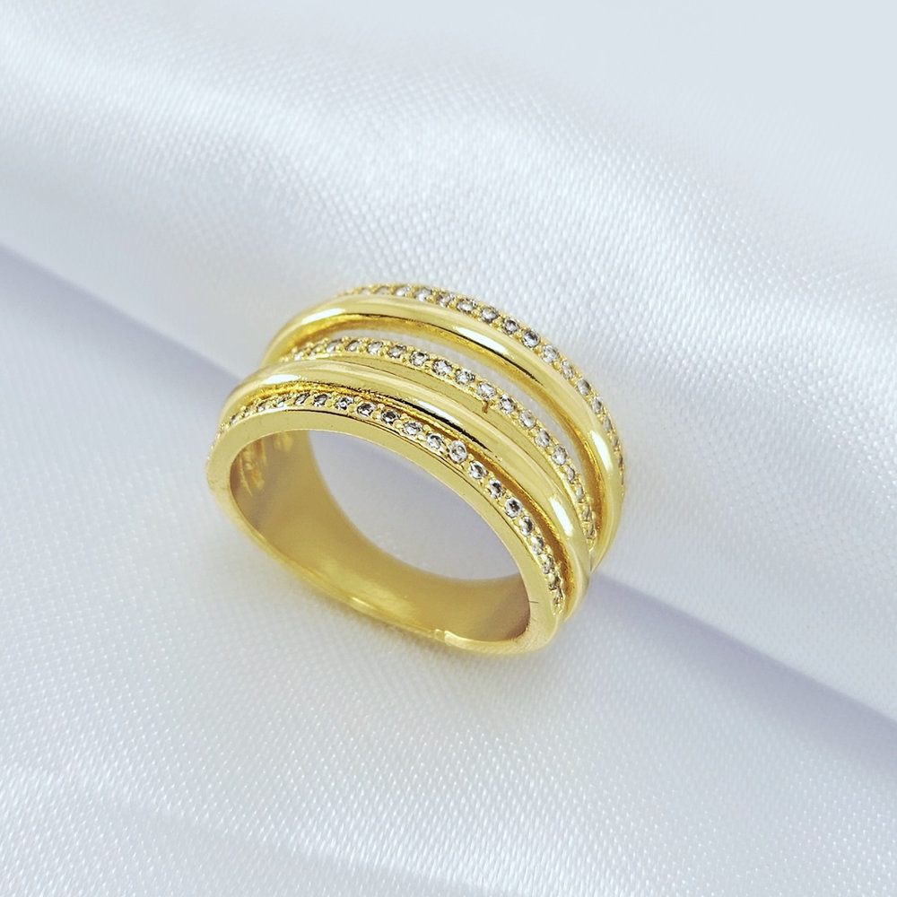 Anel cincos fileiras cravejados e lisos