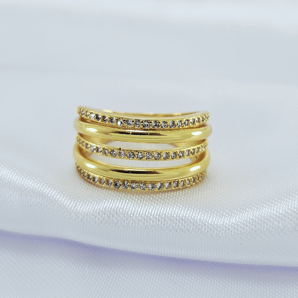 Anel cincos fileiras cravejados e lisos - Imagem 2