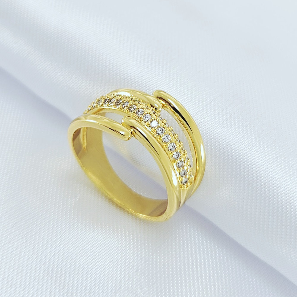 Anel fios liso e cravejado com zircônia