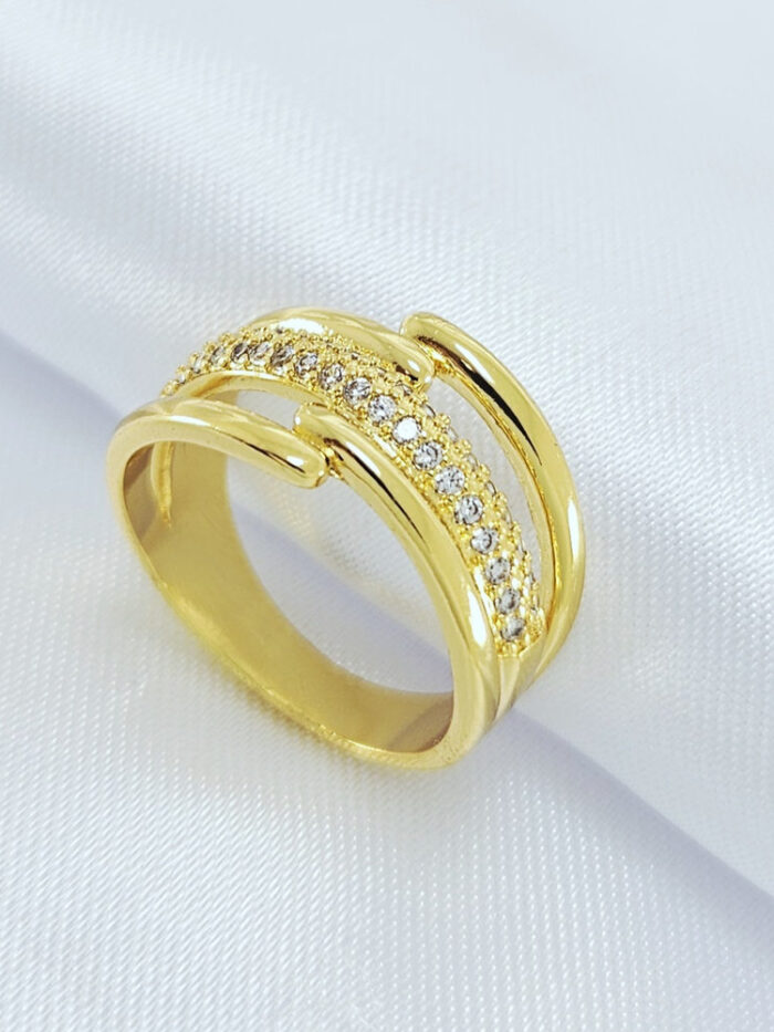 Anel fios liso e cravejado com zircônia