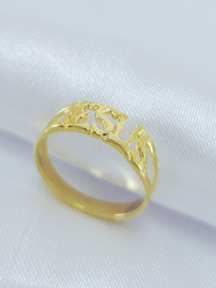 Anel Jesus vazado dourado