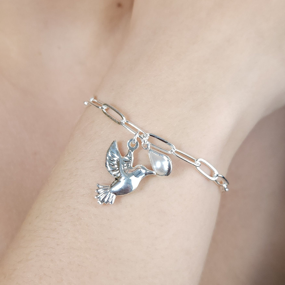 Pulseira pássaro com pérola