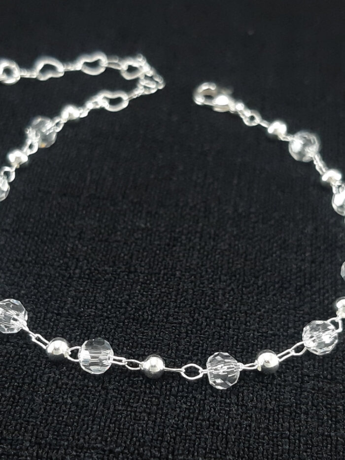 Pulseira com bolas cristal e prateado