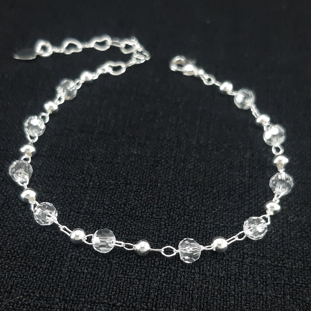 Pulseira com bolas cristal e prateado