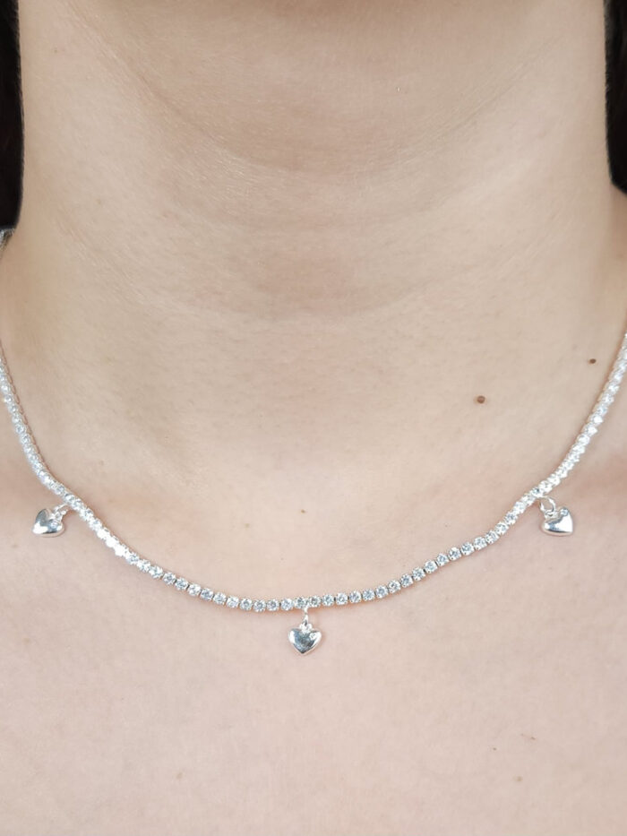 Gargantilha choker riviera corações pêndulos