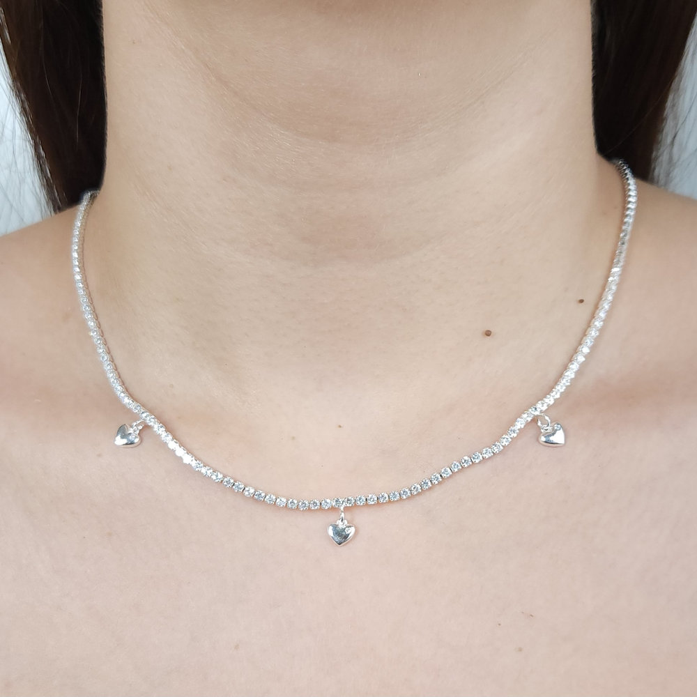Gargantilha choker riviera corações pêndulos