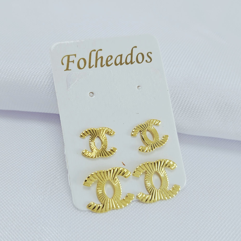 Brinco duplo estilo chanel trabalhado dourado - Imagem 2