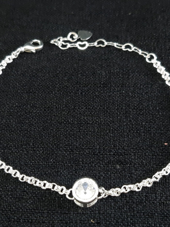 Pulseira elos duplo com pedra redondo cristal central