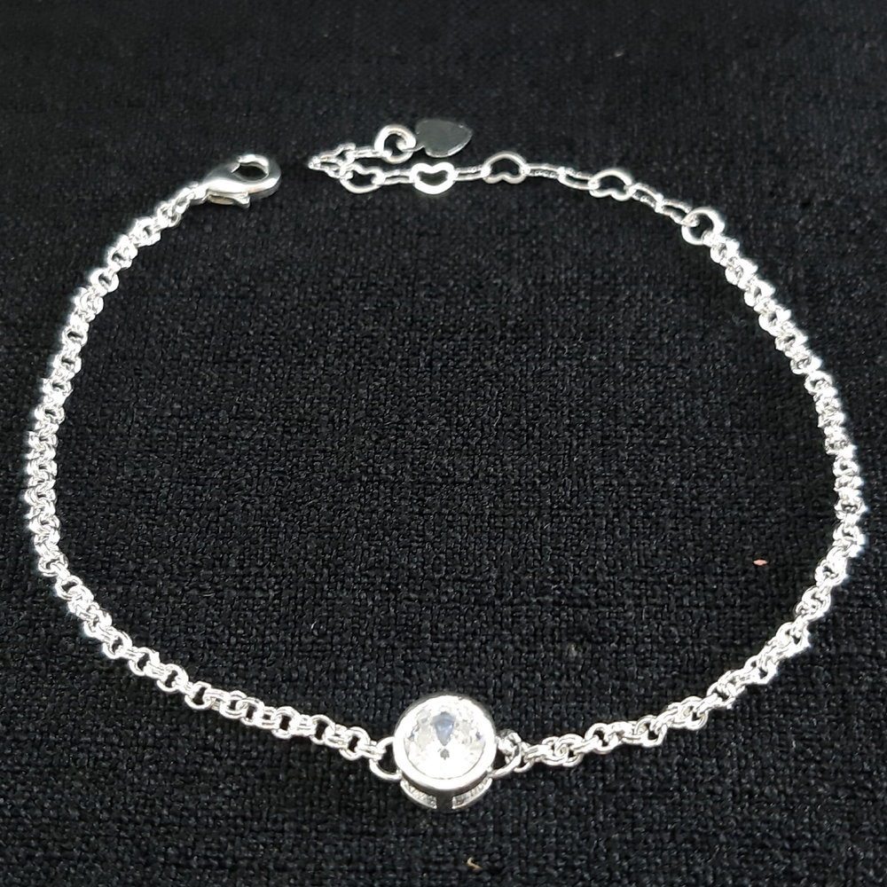 Pulseira elos duplo com pedra redondo cristal central