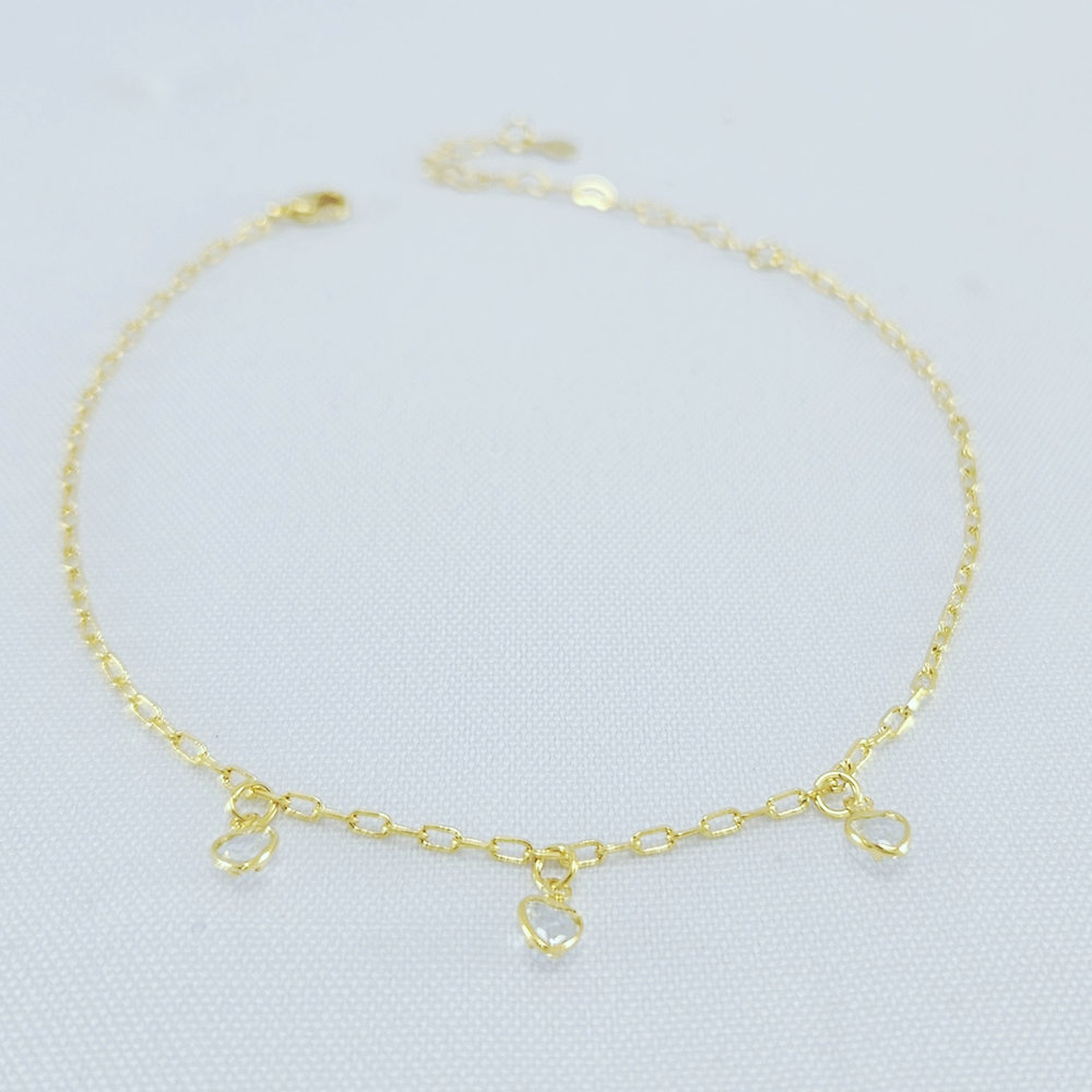 Tornozeleira com coração pêndulo pedra cristal